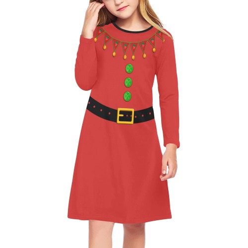 Red Elf Costume Girls' Long Sleeve Dress (Model D59)