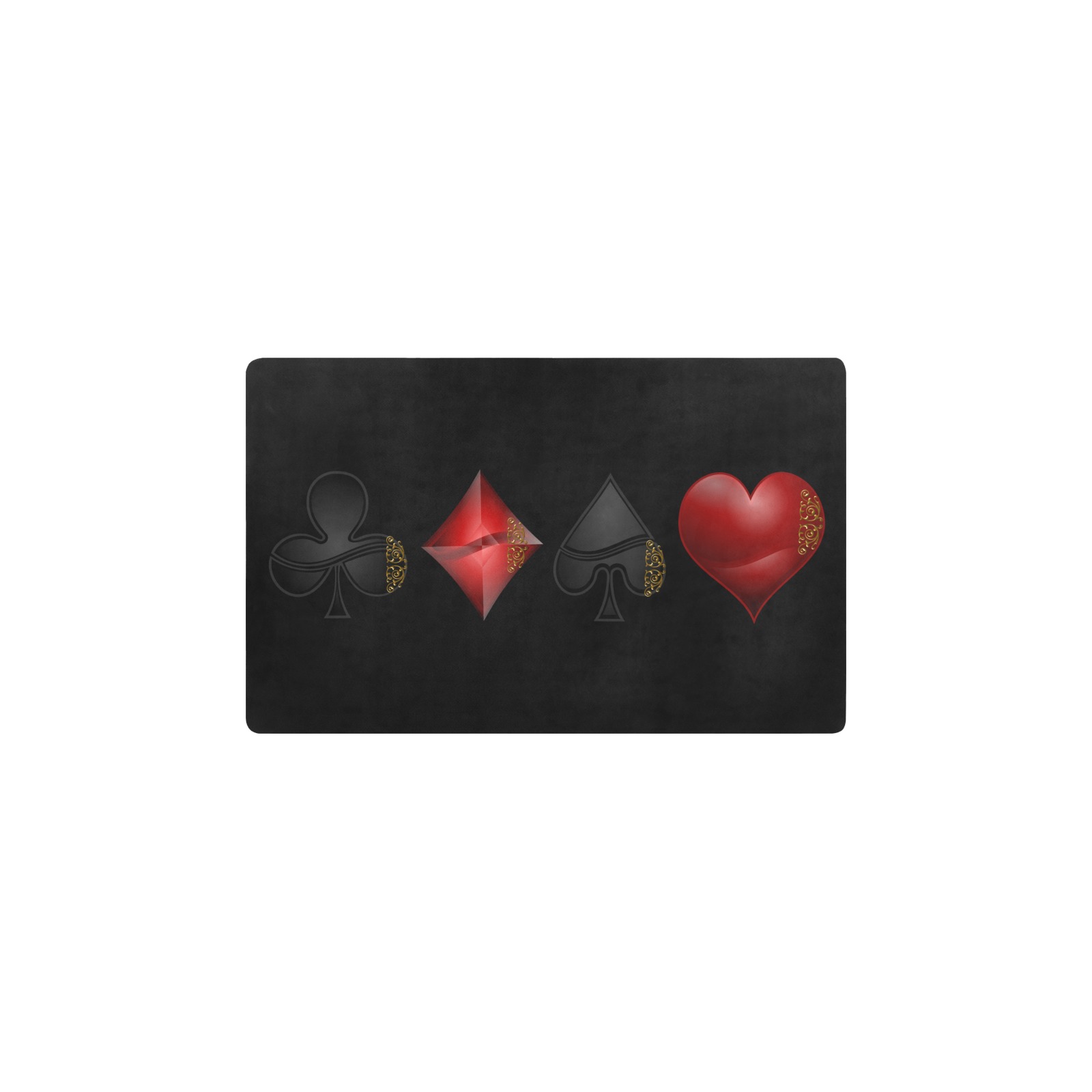 Black Red Playing Card Shapes / Black Kitchen Mat 28"x17"