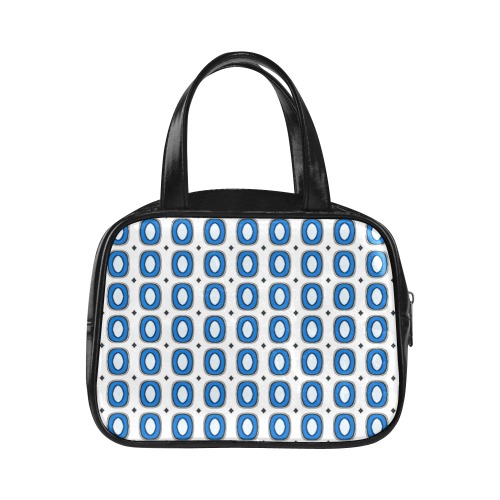 Blue and White Ovals Leather Top Handle Handbag (Model 1662)