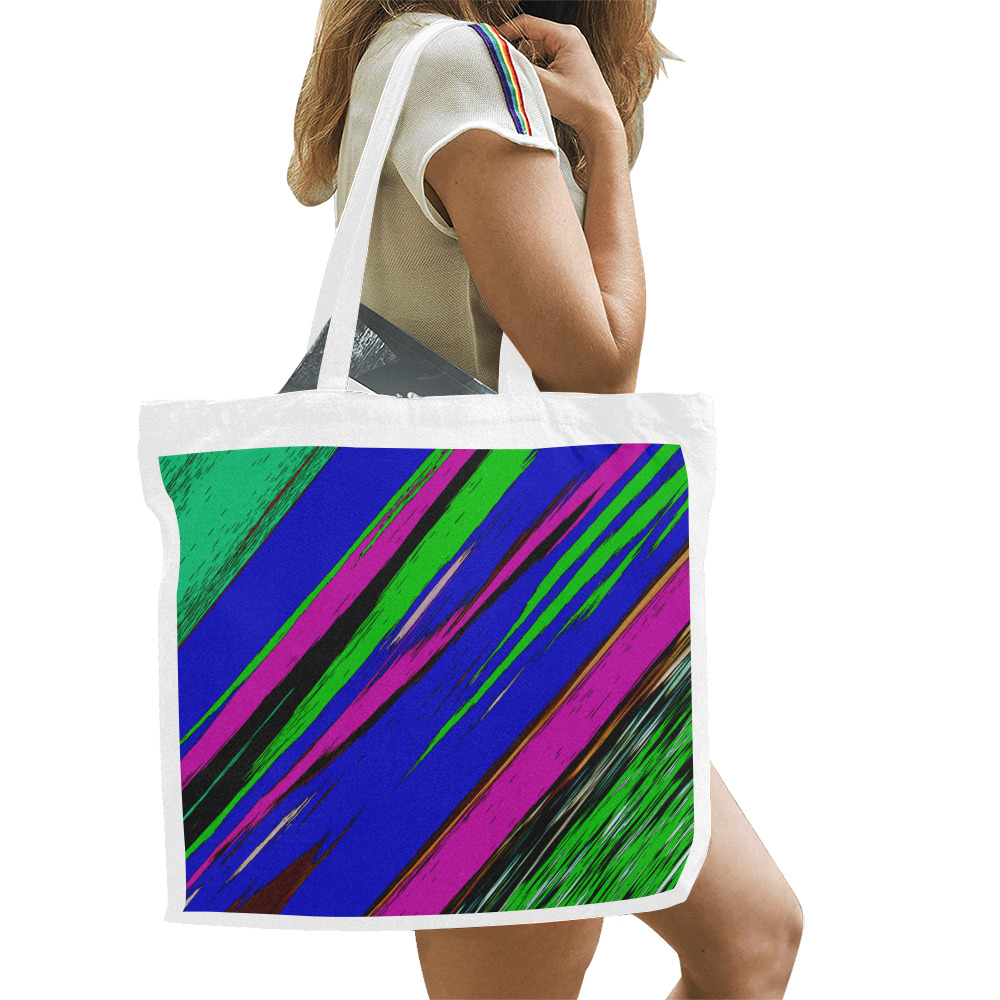 Diagonal Green Blue Purple And Black Abstract Art Canvas Tote Bag/Large (Model 1702)