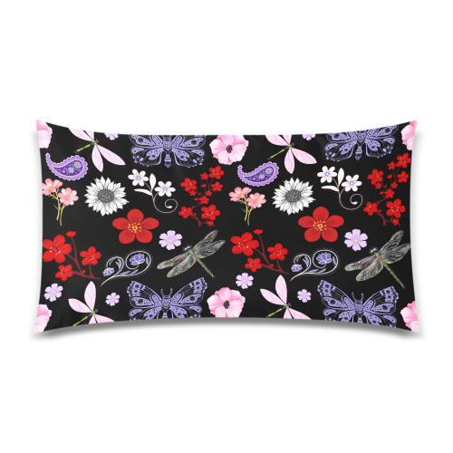 Black, Red, Pink, Purple, Dragonflies, Butterfly and Flowers Design Rectangle Pillow Case 20"x36"(Twin Sides)