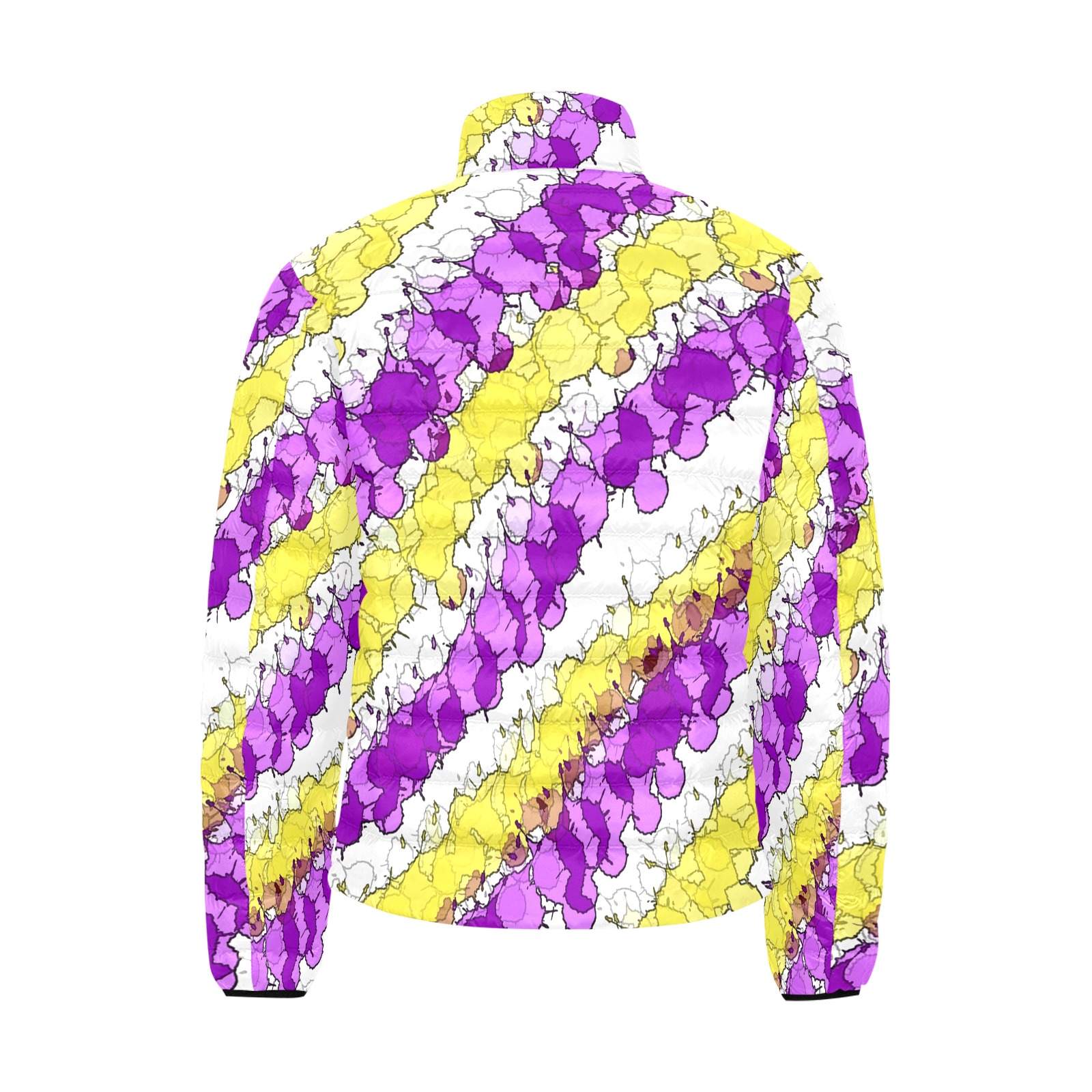 Purple and Yellow Splatter Distressed Men's Stand Collar Padded Jacket (Model H41)
