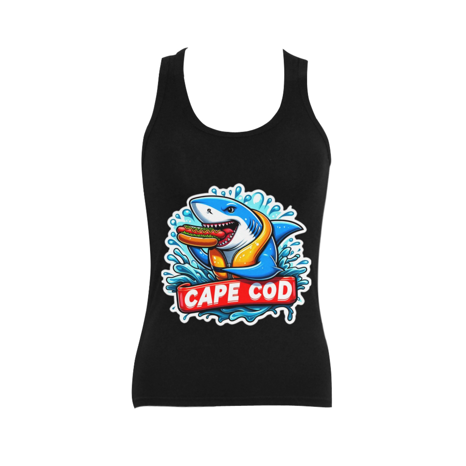 CAPE COD-GREAT WHITE EATING HOT DOG 3 Women's Shoulder-Free Tank Top (Model T35)