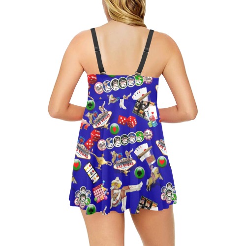 Las Vegas Gamblers Delight - Blue Chest Pleat Swim Dress (Model S31)