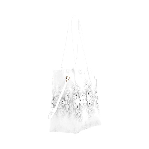 Snowy Winter White Frost Fractal Clover Canvas Tote Bag (Model 1661)
