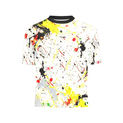 Yellow & Black Paint Splatter Big Boys' All Over Print Crew Neck T-Shirt (Model T40-2)