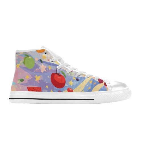 Colorful fruits, shining sun, stars. Positive art. Women's Classic High Top Canvas Shoes (Model 017)