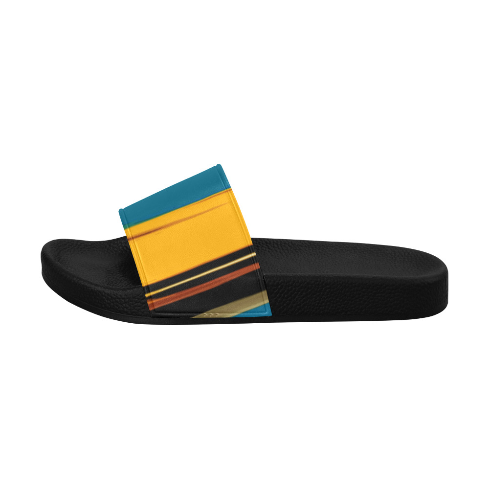 Black Turquoise And Orange Go! Abstract Art Men's Slide Sandals (Model 057)