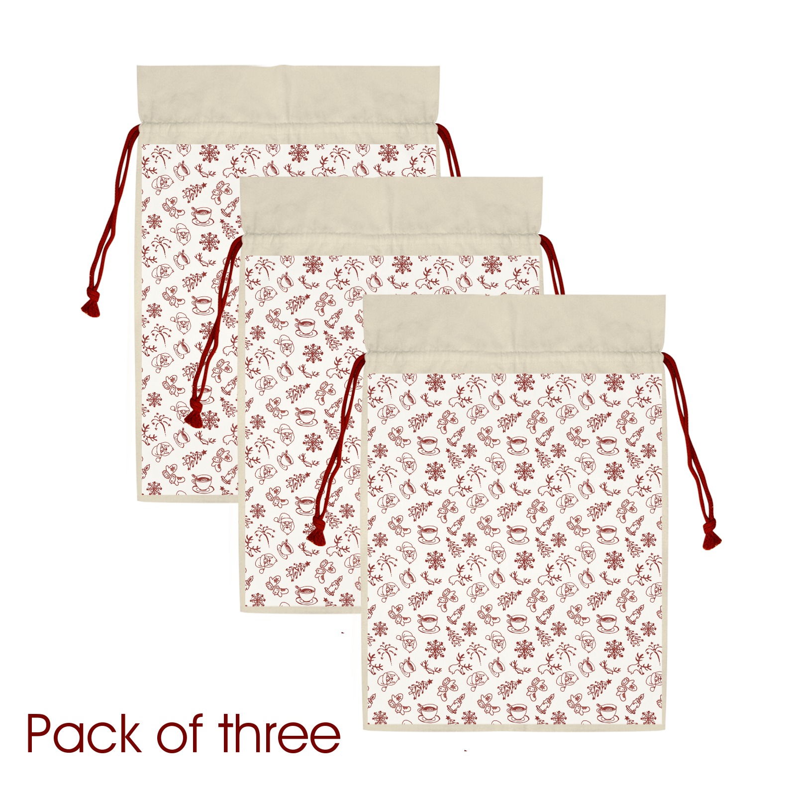 Christmas breakfast 3 Pack Santa Claus Drawstring Bags (One-Sided Printing)