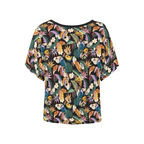 Toucans in the modern colorful dark jungle Women's Batwing-Sleeved Blouse T shirt (Model T44)