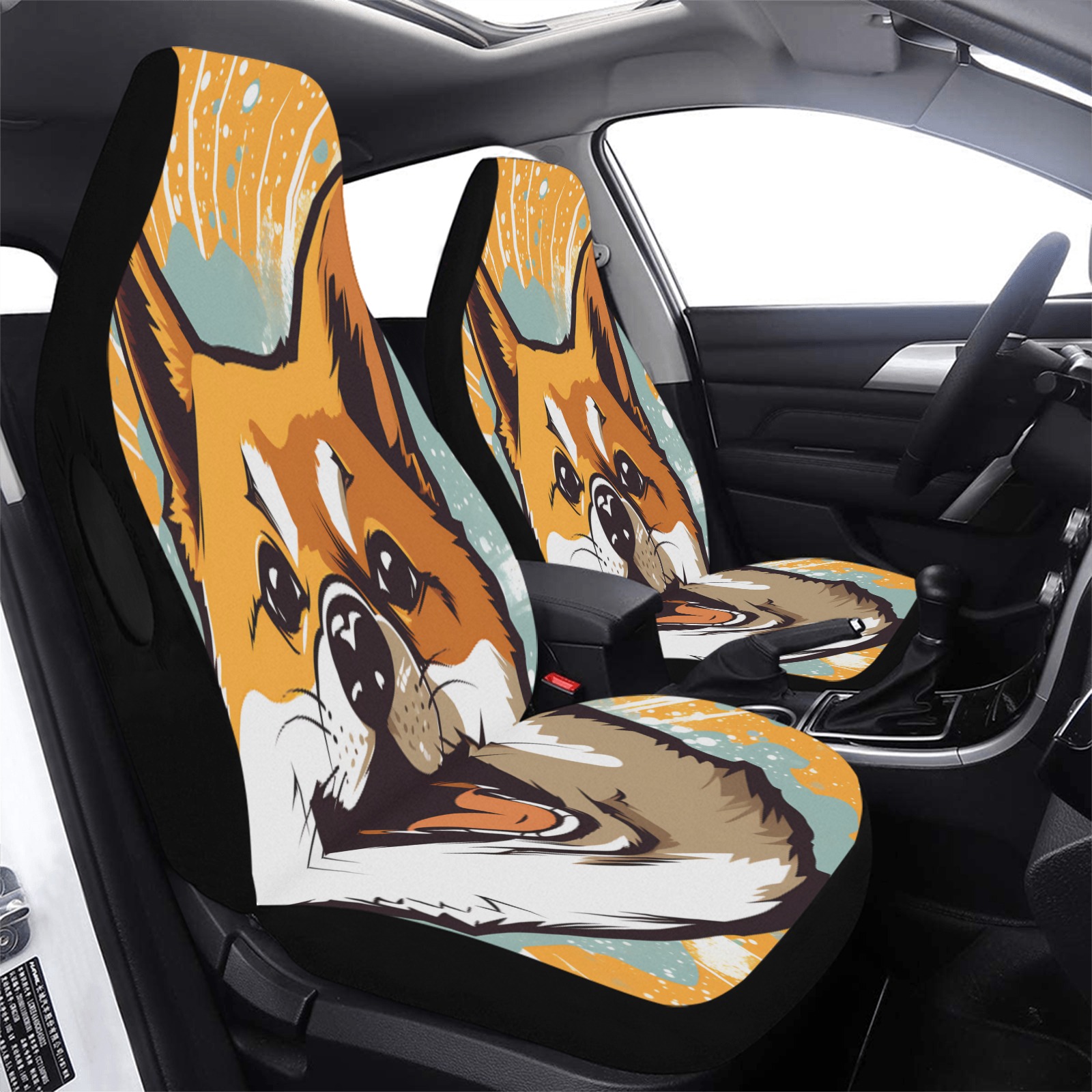 Shiba Inu Pop Art Car Seat Cover Airbag Compatible (Set of 2)