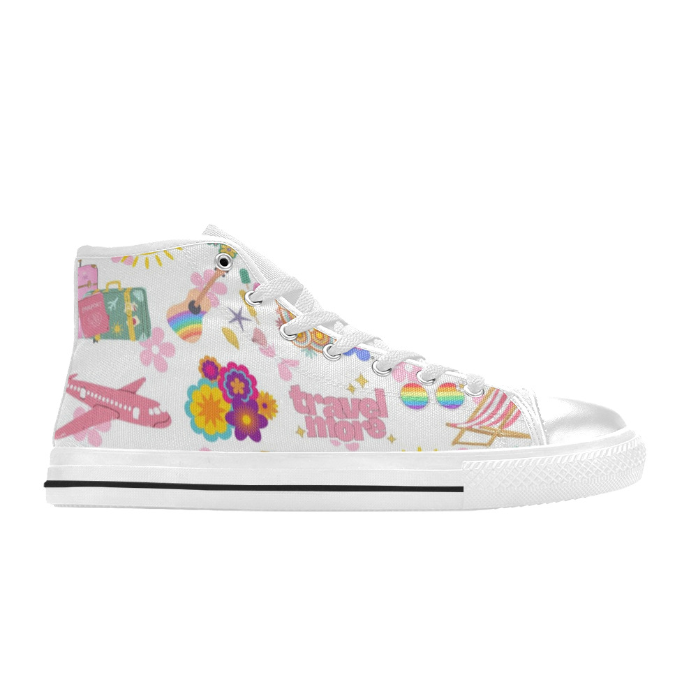 Hippie Summer Holiday Travel Vacation Artwork Design Women's Classic High Top Canvas Shoes (Model 017)