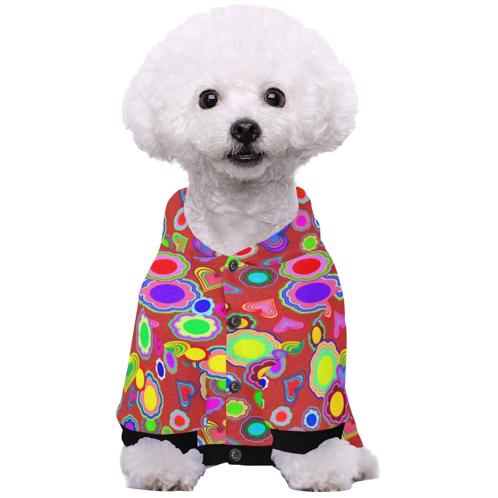 Groovy Hearts and Flowers Red Pet Dog Hoodie