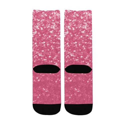 Magenta light pink red faux sparkles glitter Kids' Custom Socks