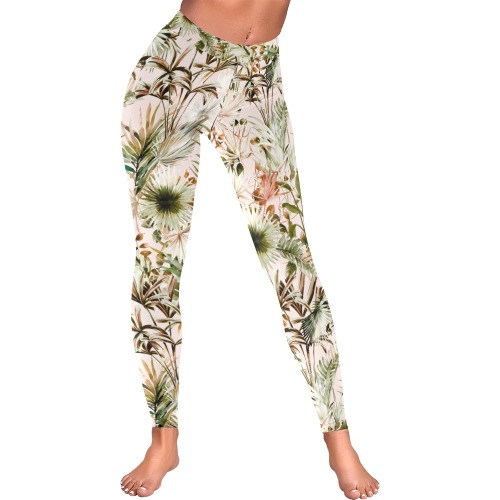 Pink forest jungle II Women's Low Rise Leggings (Invisible Stitch) (Model L05)