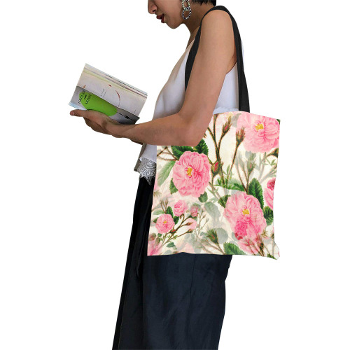 Vintage Pink Rose Garden Blossom All Over Print Canvas Tote Bag/Small (Model 1697)