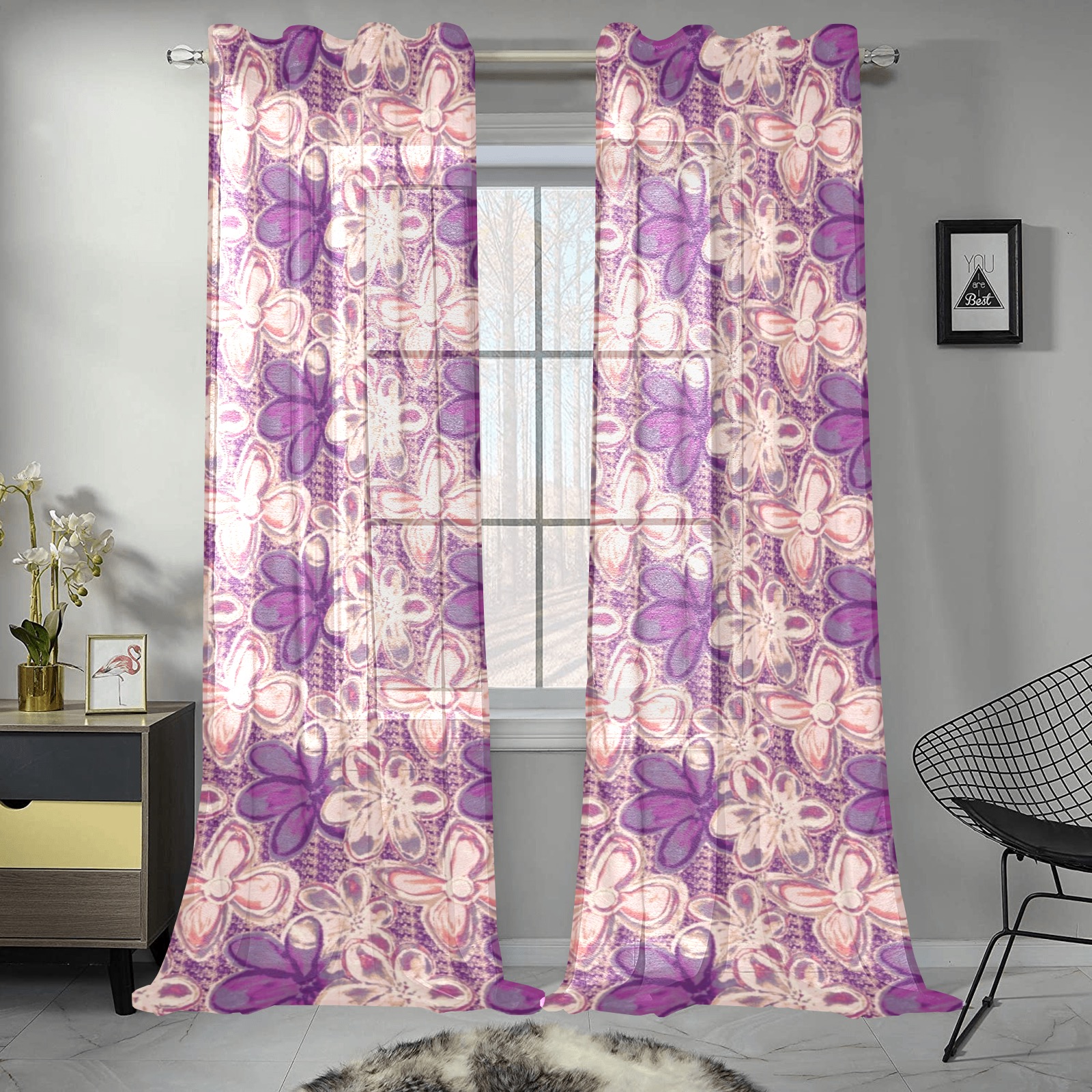Fashionable floral Gauze Curtain 28"x95" (Two-Piece)