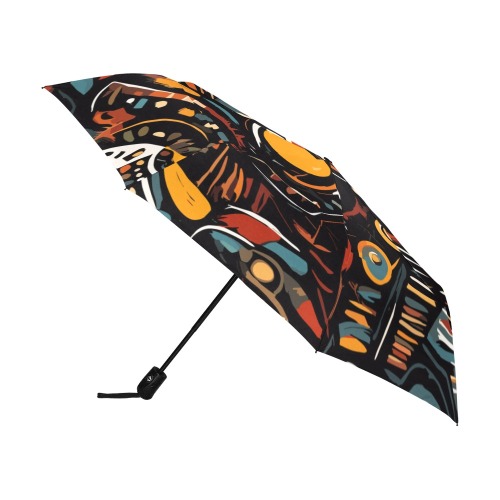 Tribal pattern of colorful shapes on black. Anti-UV Auto-Foldable Umbrella (U09)