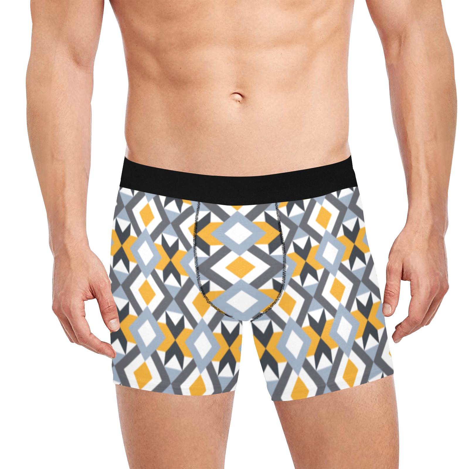 Retro Angles Abstract Geometric Pattern Men's Boxer Briefs with Inner Pocket (Model L34)
