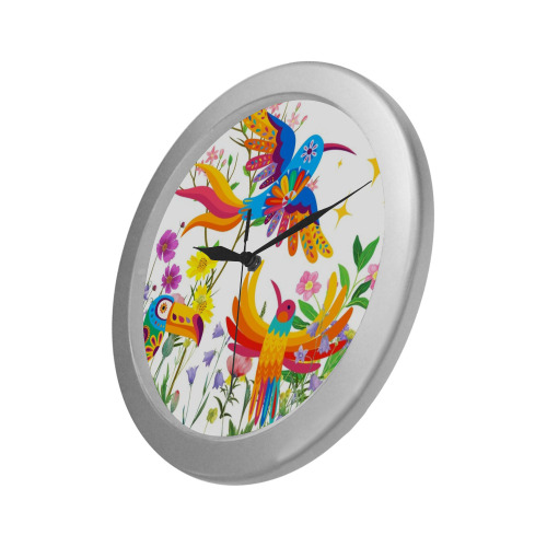 Birds of Paradise Silver Color Wall Clock