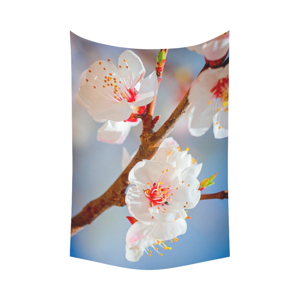 Japanese apricot flowers. Enjoy Hanami season. Polyester Peach Skin Wall Tapestry 90"x 60"
