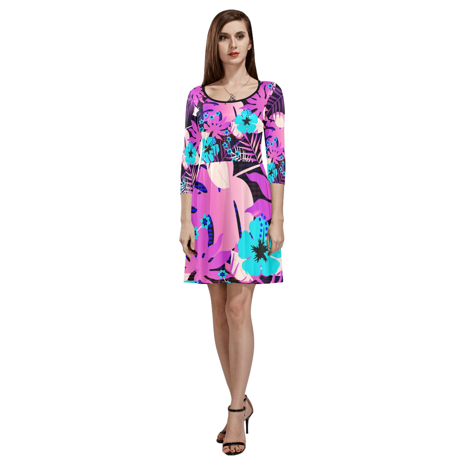 GROOVY FUNK THING FLORAL PURPLE 3/4 Sleeve Sundress (D23)