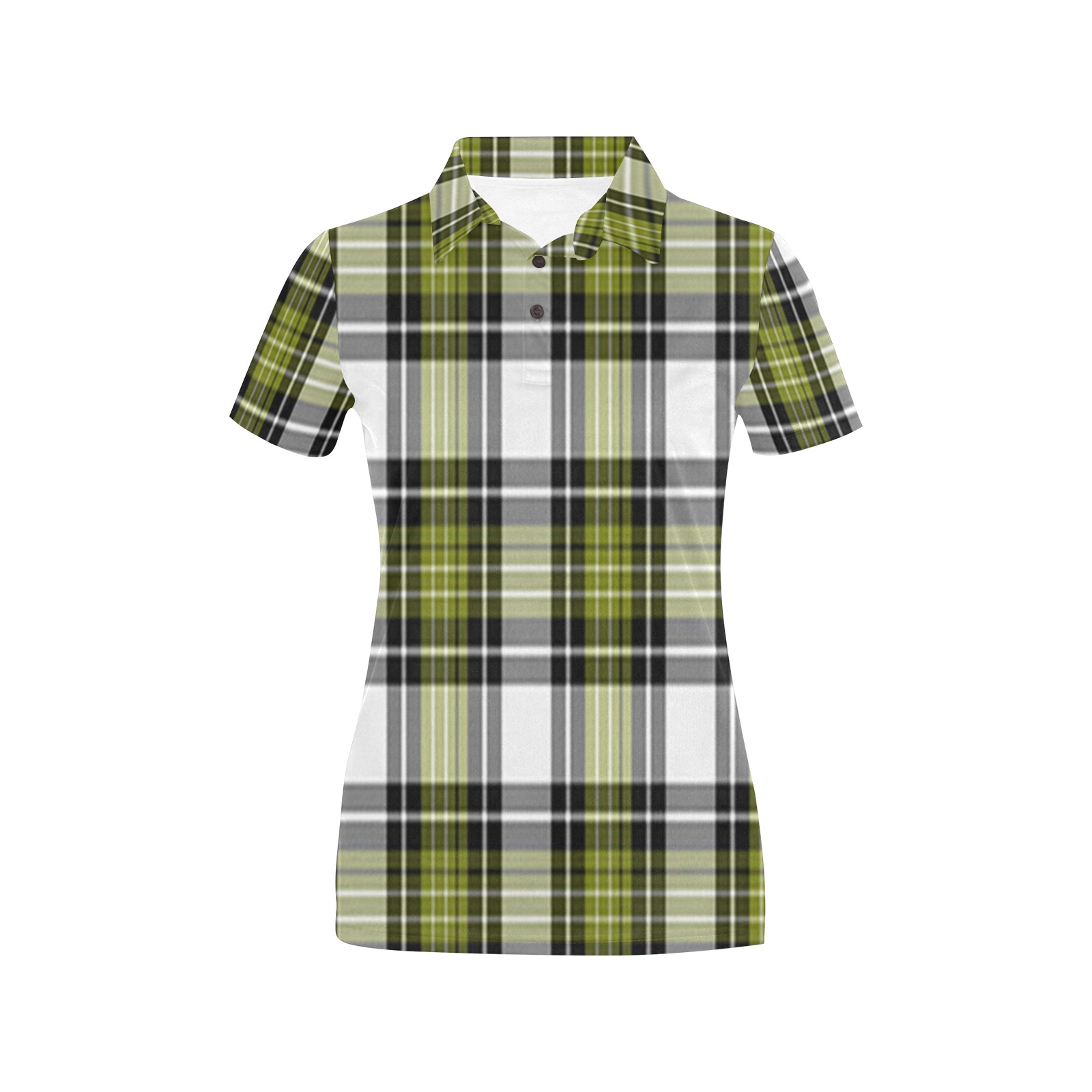 Olive Green Black Plaid Women's All Over Print Polo Shirt (Model T55)