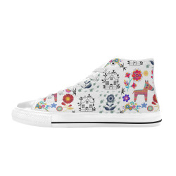 Alpaca Pinata With Blue House and Flowers Pattern Women's Classic High Top Canvas Shoes (Model 017)
