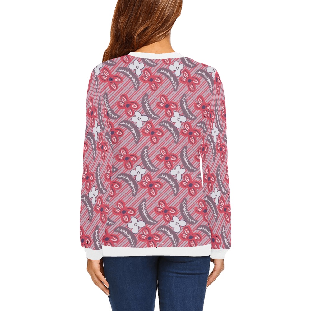 Red floral pattern All Over Print Crewneck Sweatshirt for Women (Model H18)