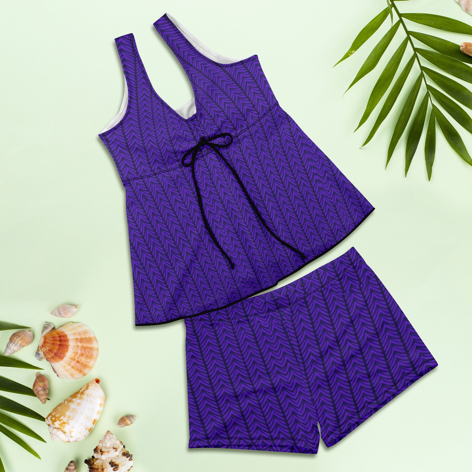 chevrons violet Women's Vest Skirt Split Swimsuit (Model S47)