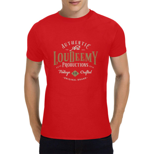 Vintage LouDeemY Badge Red Men's T-Shirt in USA Size (Front Printing Only)
