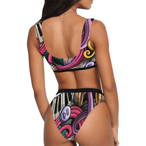 Graffiti Woman's Swimwear High Waisted Bikini Sport Top & High-Waisted Bikini Swimsuit (Model S07)