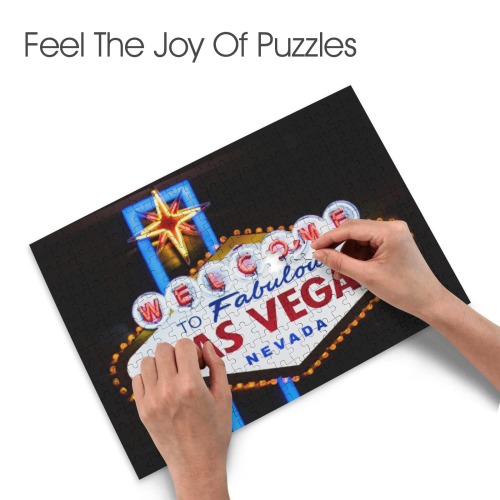 Las Vegas Welcome Sign Neon 300-Piece Wooden Jigsaw Puzzle (Horizontal)