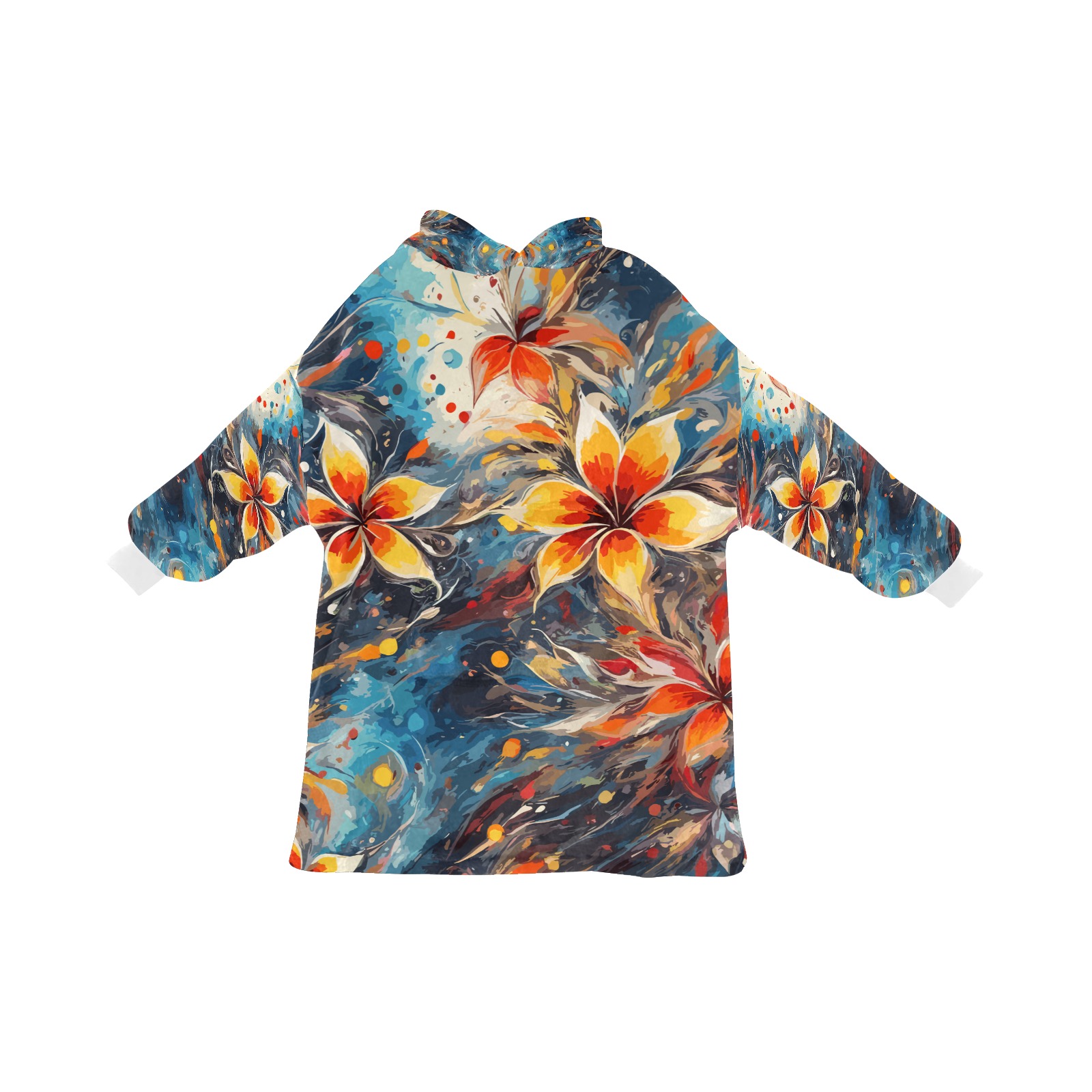 Fantasy colorful flowers on bluish background. Blanket Hoodie for Women