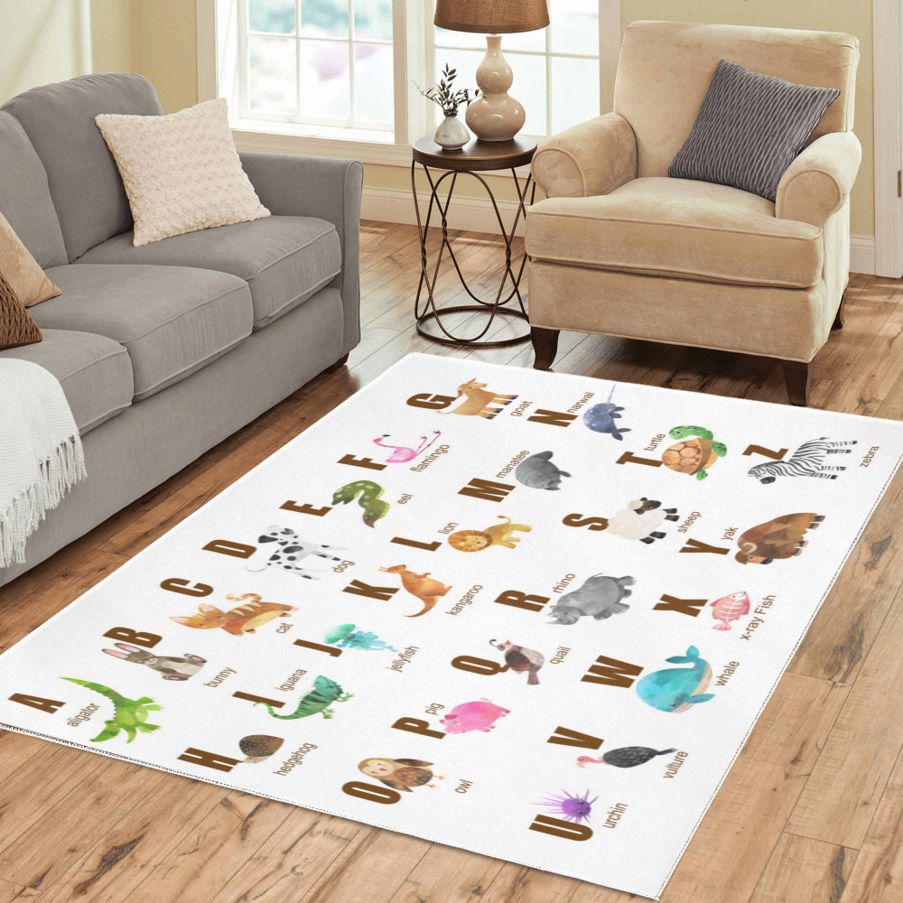 Colorful Alphabet with Animals Area Rug7'x5'