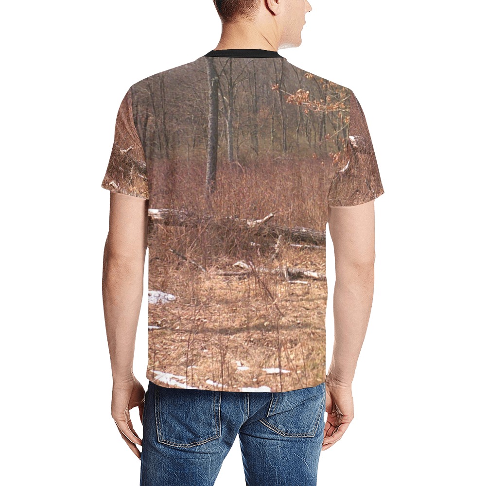 Falling tree in the woods Men's All Over Print T-Shirt (Solid Color Neck) (Model T63)