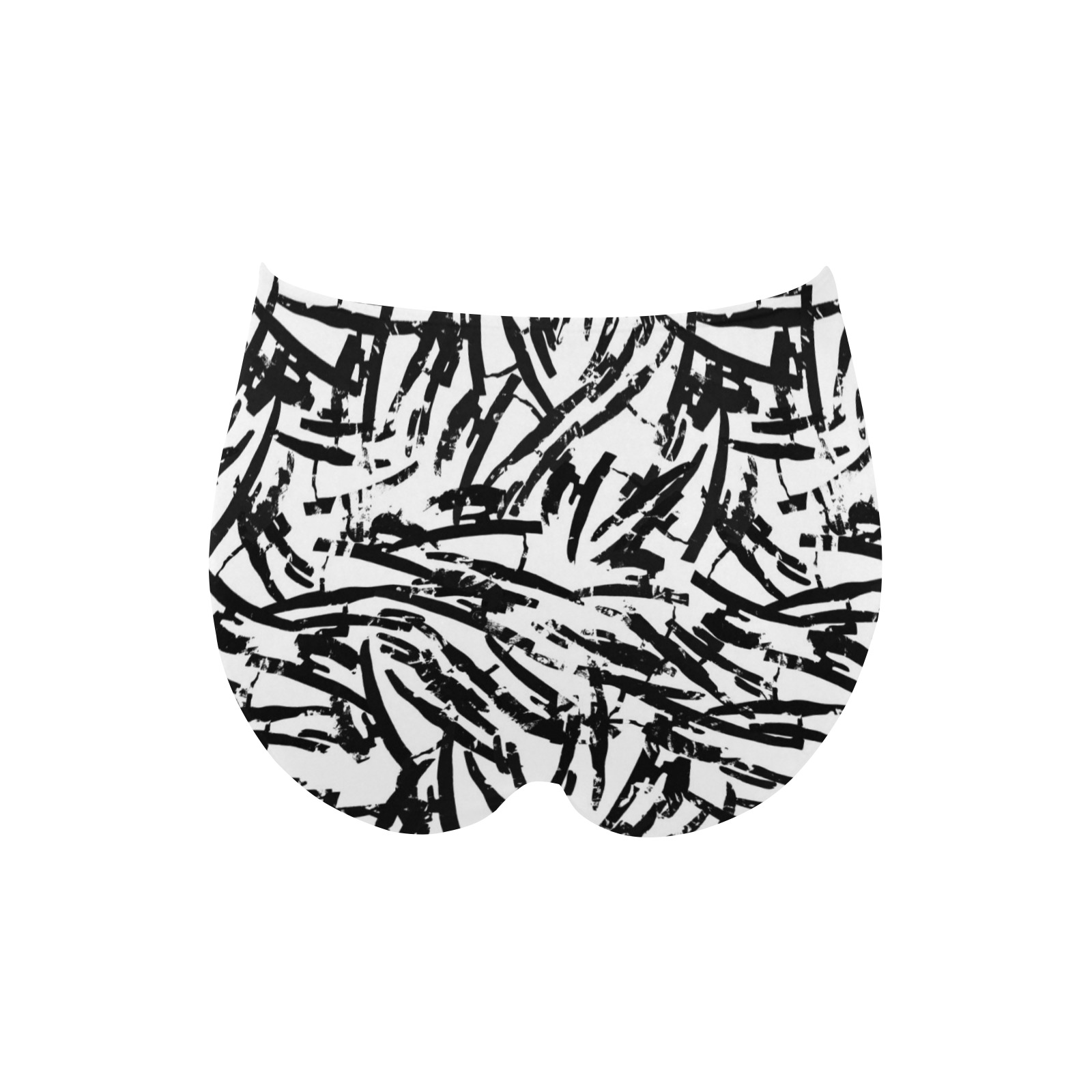 Brush Stroke Black and White High-Waisted Bikini Bottom (Model S34)