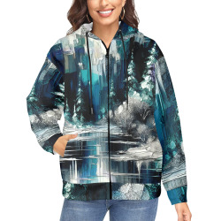 Painted City Winter Scene 1006 Women's Fleece Full-Zip Hoodie (Model H60)