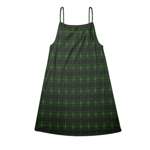Green Glass Kaleidoscope Drawstring Neck Sleeveless Dress (Model D68)