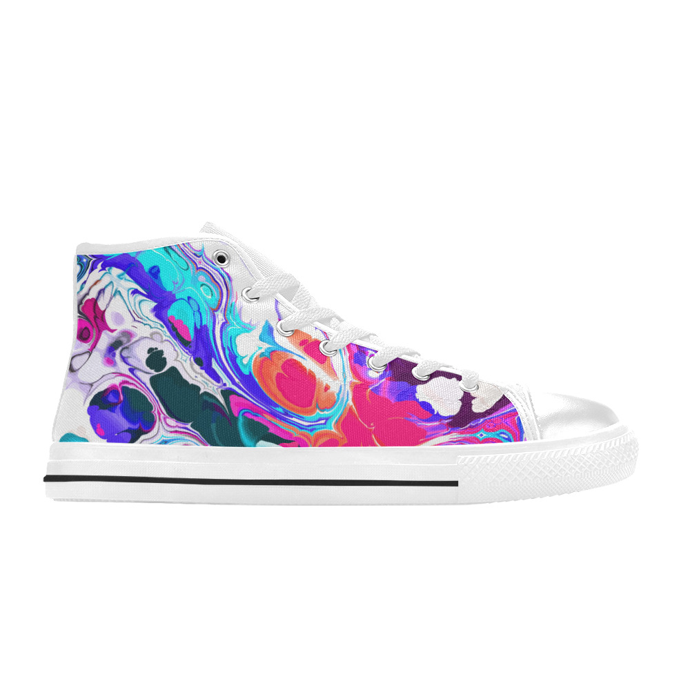 Blue White Pink Liquid Flowing Marbled Ink Abstract Men’s Classic High Top Canvas Shoes (Model 017)