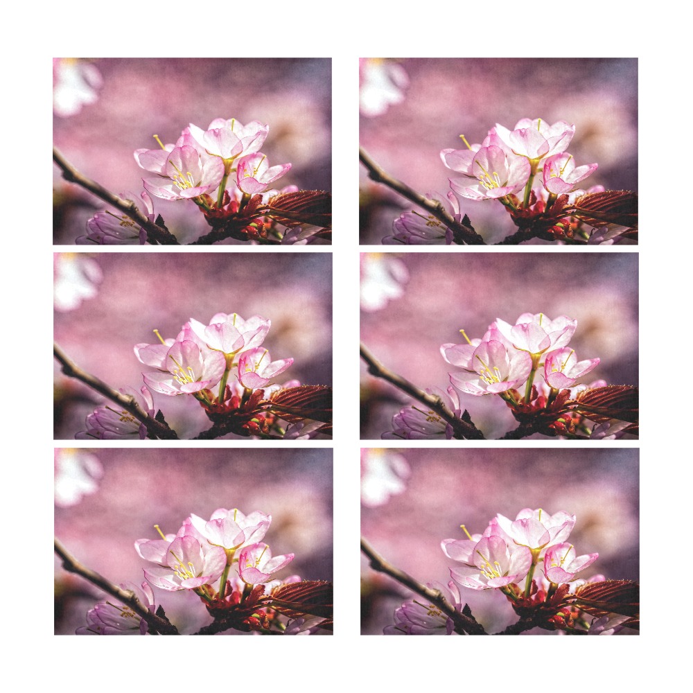 Charming pink sakura flowers. Light and shadows. Placemat 12’’ x 18’’ (Set of 6)