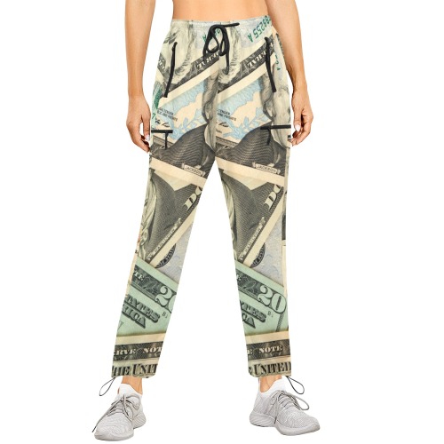 US PAPER CURRENCY Women's Quick Dry Cargo Sweatpants (Model L65)