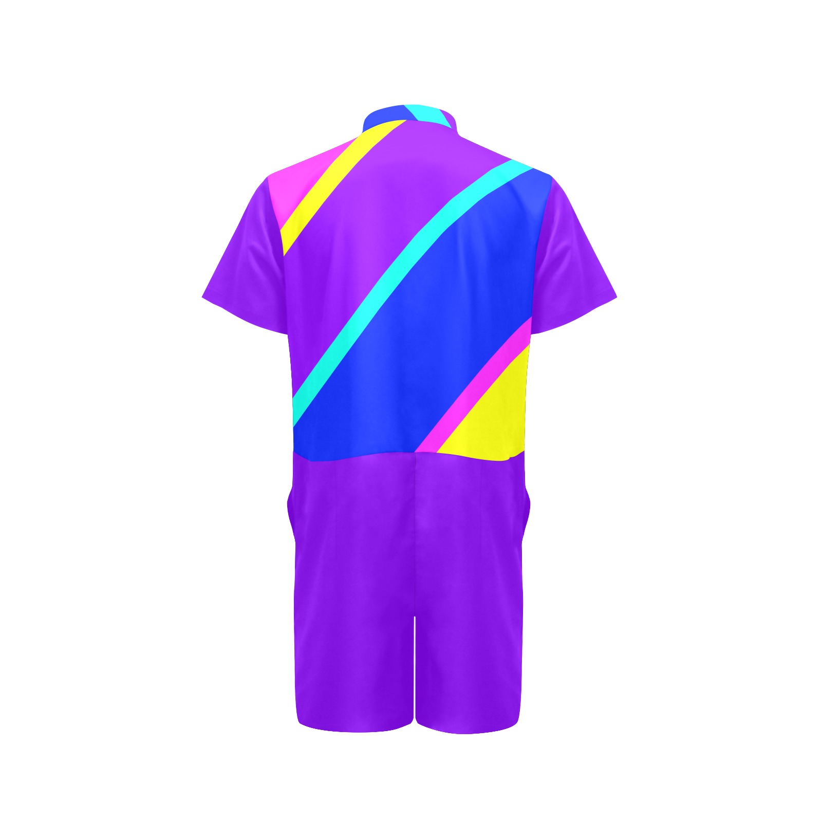 Bright Neon Colors Diagonal Purple Men's Short Sleeve Jumpsuit