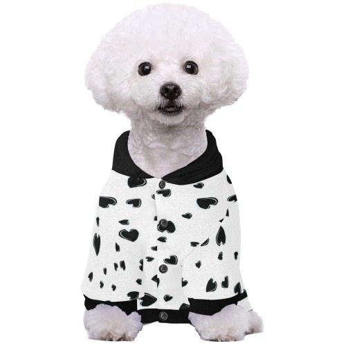 Black Hearts Floating on White Pet Dog Hoodie