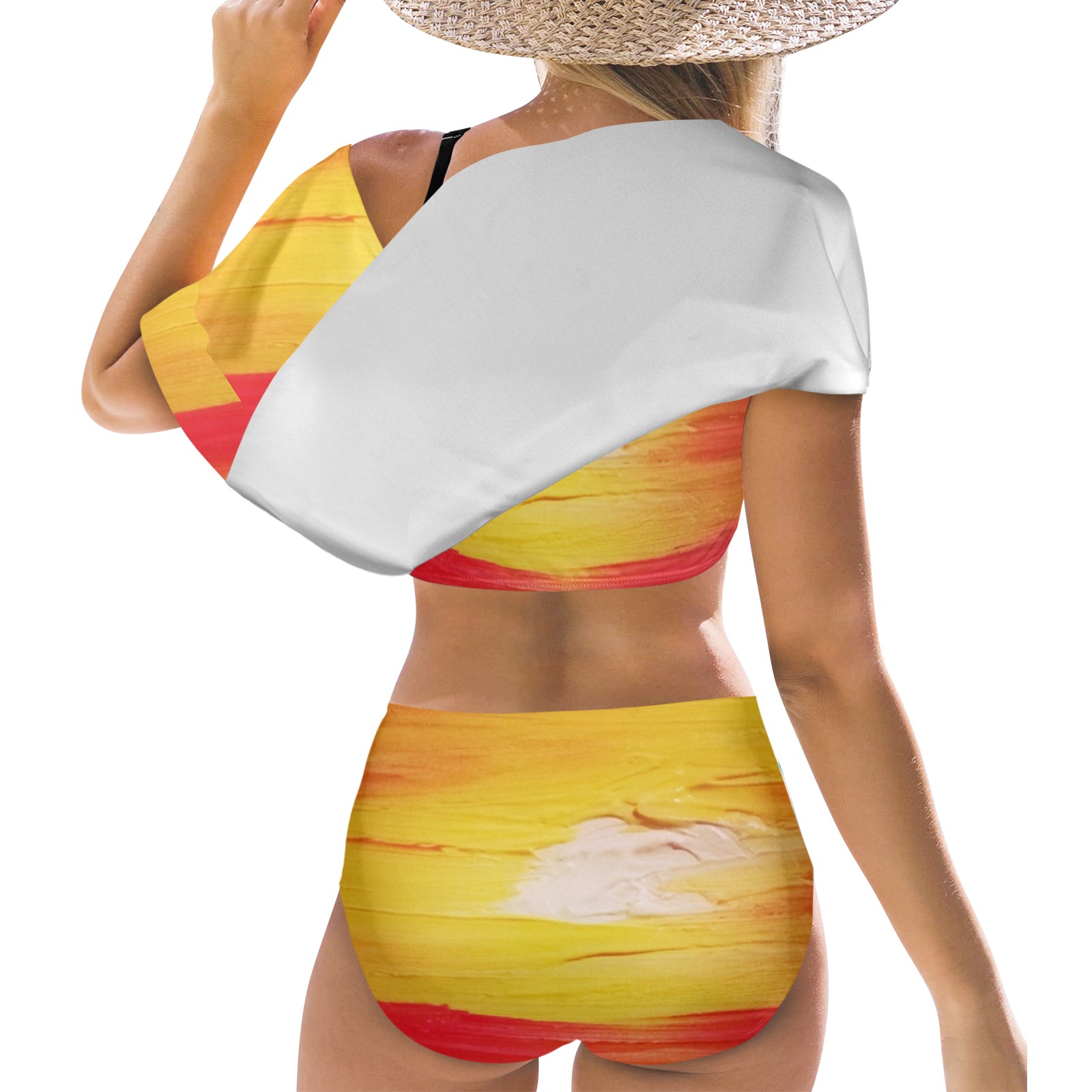 sunset orange Women's Ruffle Off Shoulder Bikini Swimsuit (Model S45)