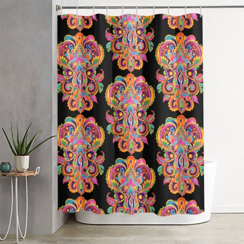 Abstract Retro Hippie Paisley Floral Pattern Shower Curtain 60"x72"