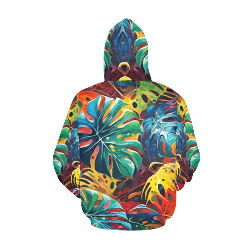 Monstera leaves. Colorful abstract art. All Over Print Hoodie for Women (USA Size) (Model H13)