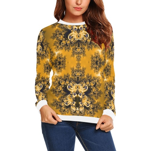 Golden Sun through the Trees Frost Fractal All Over Print Crewneck Sweatshirt for Women (Model H18)