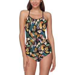 Toucans in the modern colorful dark jungle 2 Strap Swimsuit ( Model S05)