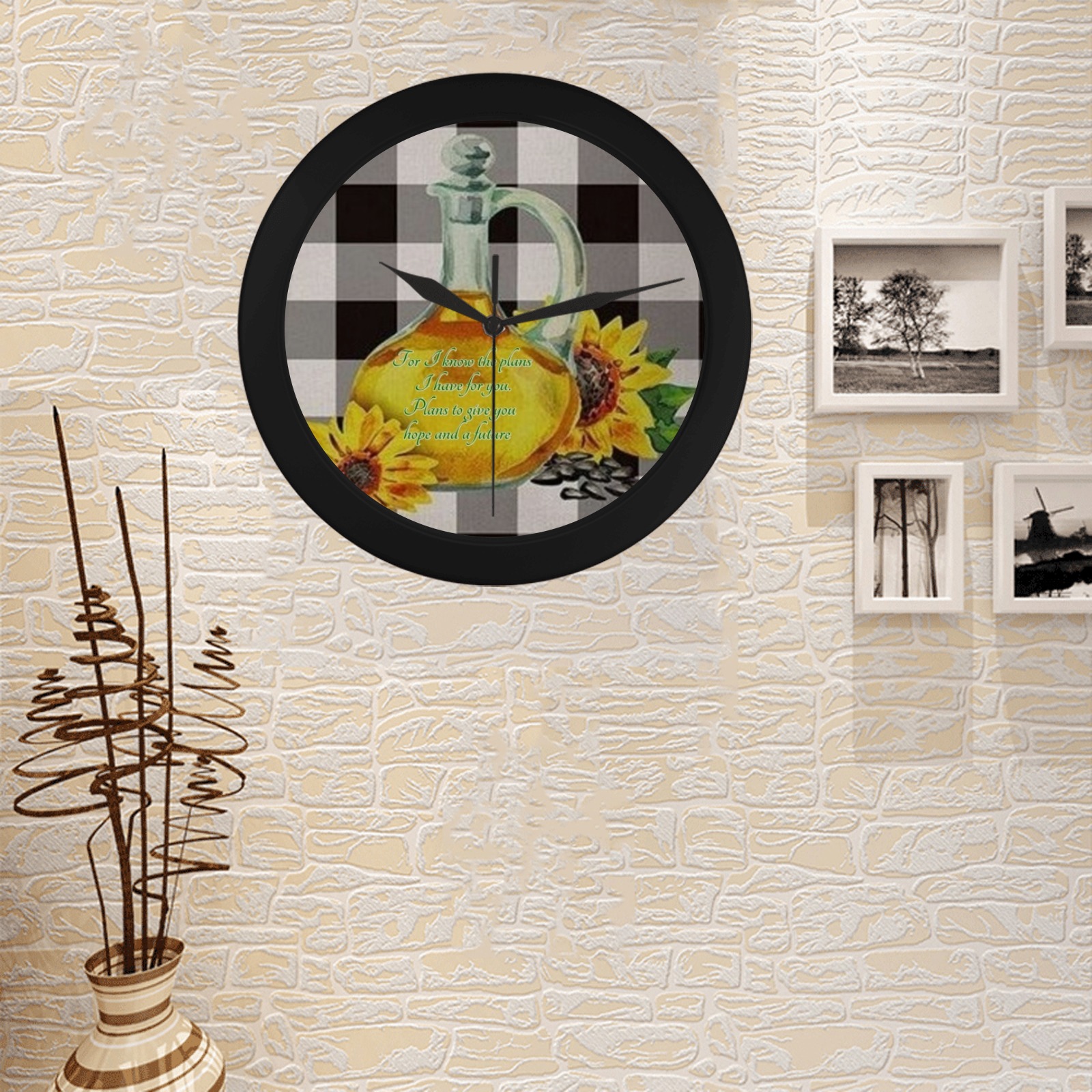 sunflower and oil Circular Plastic Wall clock